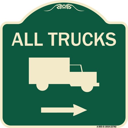 Signmission Trucks All Trucks W/ Truck & Right Arrow Heavy-Gauge Aluminum Sign, 18" x 18", G-1818-22782 A-DES-G-1818-22782